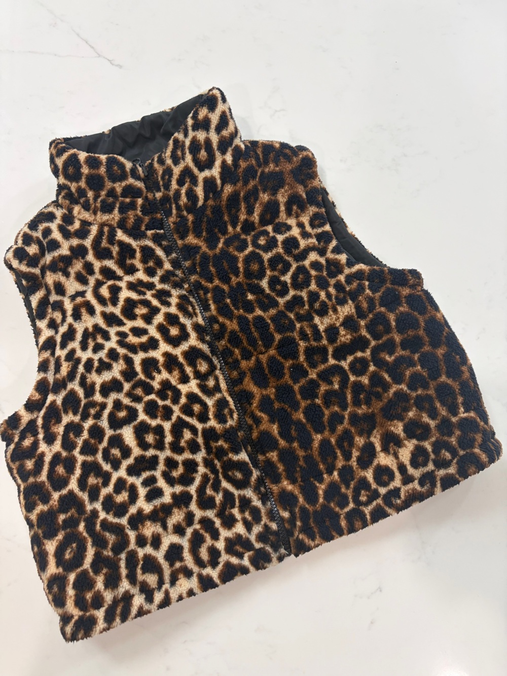 SHEIN Leopard Print Faux Fur Puffer Vest Size S Y2K